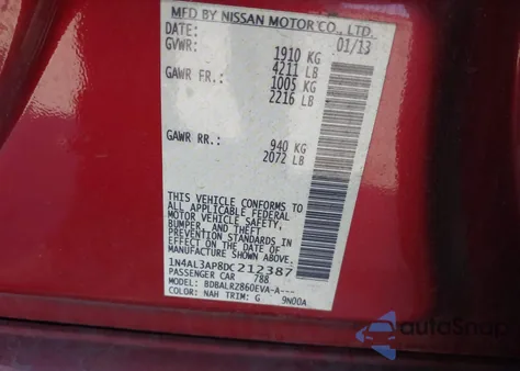 2013 Nissan Altima 2.5 S z USA, uszkodzony, nr VIN 1N4AL3AP8DC212387